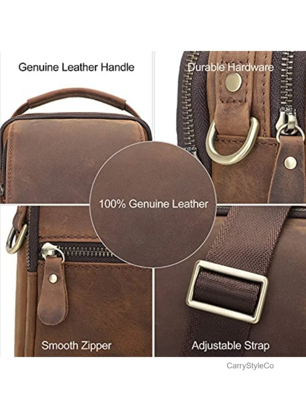Genuine Leather Small Messenger Bag Crossbody Sling with Detachable Strap